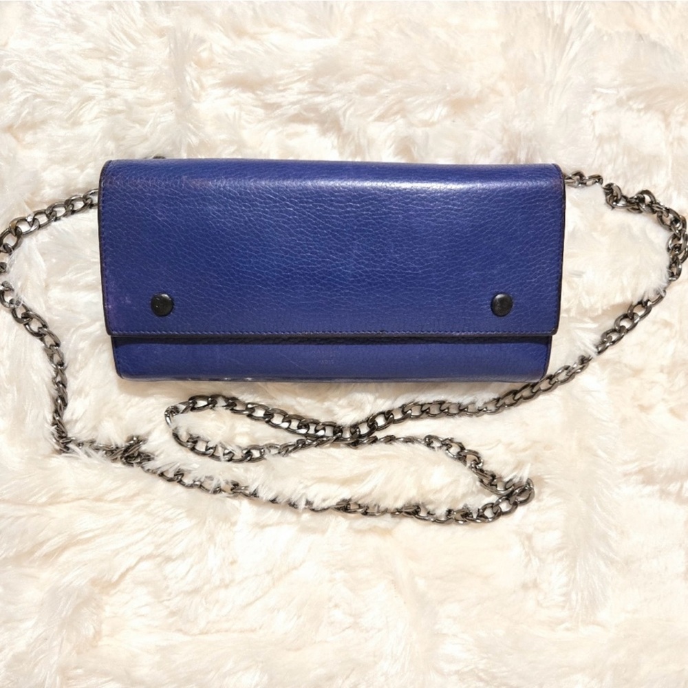 EUC Celine Leather Continental Wallet-on-Chain, Cobalt Blue/Silver